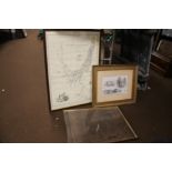 A FRAMED AND GLAZED REPRODUCTION MAP OF DUDLEY TOGETHER WITH ANOTHER FRAMED REPRODUCTION MAP AND A