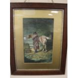 A 19TH CENTURY PAINTING OF A MAN WITH A HORSE, INITIALED H. C. LOWER RIGHT, FRAMED AND GLAZED, 38