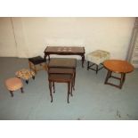 A SELECTION OF SEVEN ITEMS TO INCLUDE A COPPER TOPPED TABLE AND A NEST OF TABLES ETC.