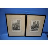 TWO FRAMED AND GLAZED PRINTS, ONE OF DURHAM CATHEDRAL, THE OTHER DURHAM CASTLE SIGNED T. E. FRANCIS