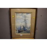 M. PARKER - WATERCOLOUR OF A HARBOUR, WITH SAILING SHIP (SHIP NAMED SAR NORD), SIGNED LOWER RIGHT,