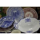 A TRAY OF MAINLY SPODE PLATES TO INCLUDE BLUE & WHITE (NOT INCLUDING TRAY)
