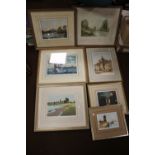 A COLLECTION OF ASSORTED PRINTS TO INCLUDE LAKESIDE SCENES, SEASCAPES, STREET SCENE ETC. (7)