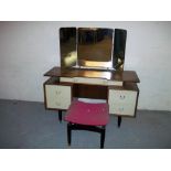 A G-PLAN TRIPLE MIRROR VINTAGE DRESSING TABLE AND STOOL