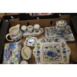 A TRAY OF MASON'S REGENCY CERAMICS TO INCLUDE CHEESE DISH, ASHTRAY, CRUET SET ETC. (NOT INCLUDING