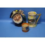 A CLARICE CLIFF '"FANTASQUE'" BOWL A/F, A ROYAL DOULTON CHARACTER JUG '"OLD SALT'", TOGETHER WITH