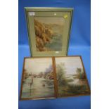 THREE ANTIQUE WATERCOLOURS, ONE OF A COASTAL CLIFF (3)