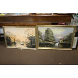 TWO OIL ON CANVAS OF LAKESIDE SCENES, ONE SIGNED DIGBY PAGE, THE OTHER DAVID A. JAMES