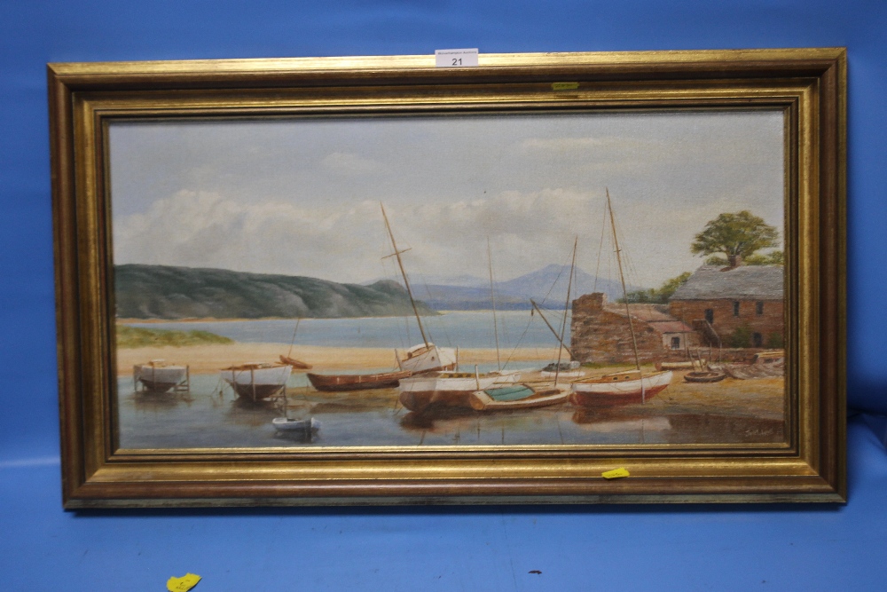 A FRAMED OIL ON CANVAS OF A SEASCAPE SIGNED JAMES HORNE, APPROX. 70 X 40 CM
