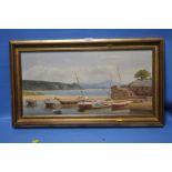 A FRAMED OIL ON CANVAS OF A SEASCAPE SIGNED JAMES HORNE, APPROX. 70 X 40 CM