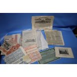 19TH CENTURY NEWSPAPERS AND SHARE CERTIFICATES ETC.