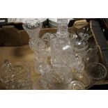A TRAY OF CUT GLASS ITEMS ETC. (NOT INCLUDING TRAY)