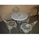 A FIVE PIECE CAST ALUMINIUM GARDEN PATIO SET, ONE TABLE AND FOUR CHAIRS