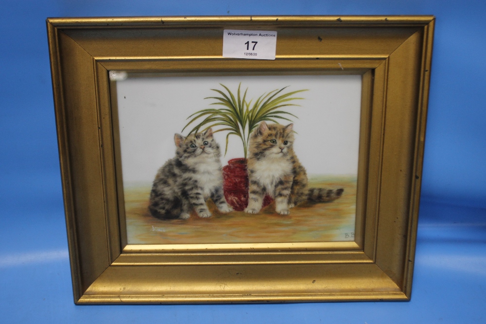 BESSIE BAMBER, OIL ON GLASS OF TWO KITTENS IN ORIGINAL GILT FRAME, 27 X 23 CM