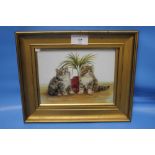 BESSIE BAMBER, OIL ON GLASS OF TWO KITTENS IN ORIGINAL GILT FRAME, 27 X 23 CM