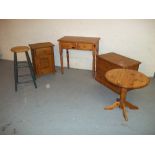 FOUR PINE ITEMS TO INCLUDE A BLANKET CHEST, A BEDSIDE AND A TABLE ETC.