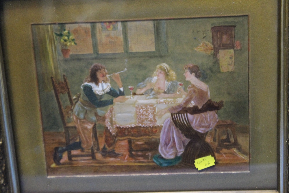 A. SCHRODER - PICTURE OF A MAN AT A TABLE SMOKING A PIPE ALONG WITH TWO LADIES AND ANOTHER SIMILAR - Image 2 of 3