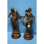 A PAIR OF BRONZED METAL CLASSICAL FIGURES