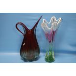 TWO LARGE COLOURED GLASS VASES