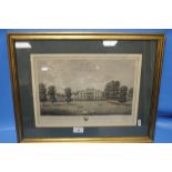 A FRAMED AND GLAZED ENGRAVING '"TO JOHN LANE ESQ. THIS SOUTH VIEW OF KINGS BROMLEY IS INSCRIBED BY