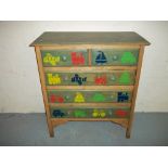 A PAINTED CHEST OF DRAWERS