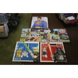 FOUR MODERN CANVAS PICTURES TO INCLUDE SUPERMAN, STAR WARS ETC.