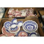 TWO TRAYS OF MASONS '"VISTA'" BLUE AND PINK CERAMICS (NOT INCLUDING TRAYS)