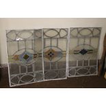 THREE STAINED GLASS PANELS, APPROX. 64 X 42 CM