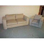 A FABRIC TWO SEATER SETTEE AND A CHAIR