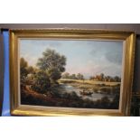 A LARGE OIL ON CANVAS DEPICTING A COUNTRY SCENE SIGNED DURAN FAIME, 107 X 78 CM