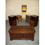 EIGHT ITEMS TO INCLUDE AN OAK BLANKET BOX AND A SEWING BOX WITH CONTENTS