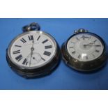 A SILVER PAIR CASE POCKET WATCH WITH LATER MOVEMENT, SIGNED AINSWORTH, BLACKBURN AND A SILVER