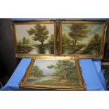 THREE FRAMED OIL PAINTINGS DEPICTING RIVERSIDE SCENES