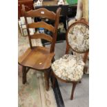 A VINTAGE WOODEN CHAIR TOGETHER WITH A TAPESTRY CHAIR (2)