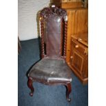 AN ANTIQUE MAHOGANY BARLEYTWIST CARVED LOW CHAIR