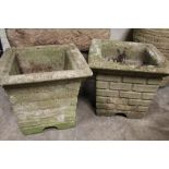 A BRICK EFFECT PLANTER TOGETHER WITH ANOTHER A/F H-37 CM