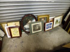 A QUANTITY OF ASSORTED PICTURES AND PRINTS TO INCLUDE AN OVAL FRAMED PORTRAIT PRINT' WATERCOLOURS'