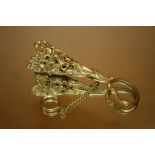 AN ANTIQUE GILT METAL POSY HOLDER SET WITH POLISHED STONES AND BIRD DETAIL TOGETHER WITH A VINTAGE