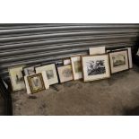 A QUANTITY OF ASSORTED ETCHINGS AND ENGRAVINGS ETC.