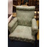AN ANTIQUE UPHOLSTERED IN THE ,HOWARD & SONS, STYLE
