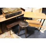 A RETRO OCCASIONAL TABLE ON METAL LEGS TOGETHER WITH ANOTHER TABLE' TWO TIER STAND AND A STOOL (4)