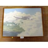 BRIAN TOVEY - A FRAMED OIL ON CANVAS DEPICTING A WH720 JET IN FLIGHT SIGNED AND DATED LOWER LEFT ,93
