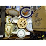 A TRAY OF ASSORTED CERAMICS TO INCLUDE A SADLER TEAPOT' TOGETHER WITH A SMALL TRAY OF HORNSEA