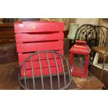 TWO RED CRATES TOGETHER WITH A RED LANTERN & A RACK