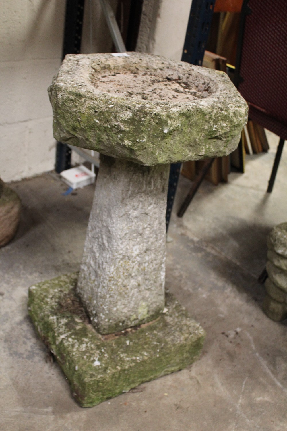 A RECONSTITUTED STONE BIRD BATH H-71 CM