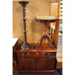 A MAHOGANY REPRODUCTION CABINET' TORCHERE AND OCCASIONAL TABLE (3)