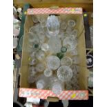 A TRAY OF MOSTLY CUT GLASS TO INCLUDE A DECANTER' EDINBURGH CRYSTAL ETC. TOGETHER WITH A SMALL