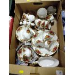 A TRAY OF ROYAL ALBERT OLD COUNTRY ROSES CHINA TO INCLUDE CUPS AND SAUCERS' FRUIT BOWL ETC.