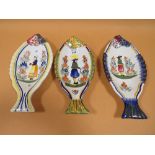 THREE HENRIOT QUIMPER OF FRANCE CERAMIC FISH SHAPED DISHES