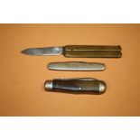 A TRENCH ART POCKET KNIFE AND TWO OTHERS